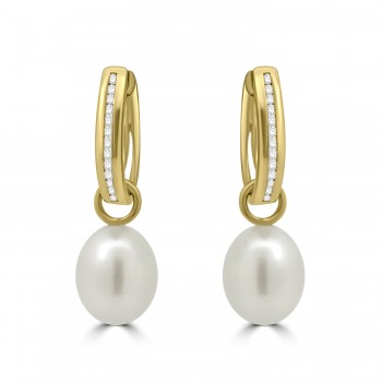 18ct Gold Diamond Huggy Pearl Drop clip earrings