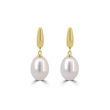 18ct Gold Bomber Drop Pearl Earrings
