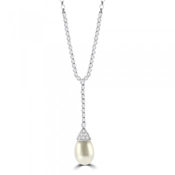 18ct White Gold 46-stone Diamond & Pearl Necklet