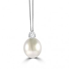 18ct White Gold South Sea Pearl & Diamond Pendant Chain