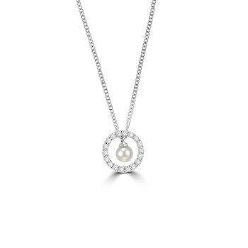 18ct White Gold Akoya Pearl Diamond Circle of Life Pendant