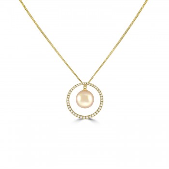 18ct Gold Akoya Pearl Circle of Life Diamond Pendant chain