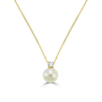 18ct Gold Akoya Pearl and Solitaire Diamond pendant chain