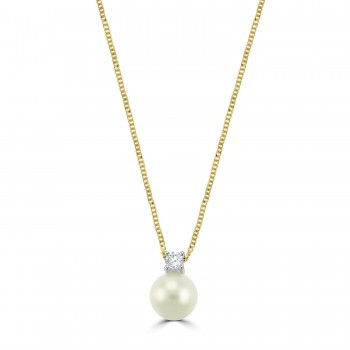 18ct Gold Akoya Cultured Pearl and Diamond Pendant chain