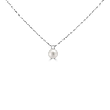 18ct White Gold Akoya Pearl and Solitaire Diamond pendant chain