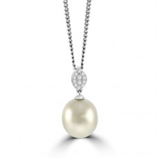 18ct White Gold Freshwater Pearl & Pave Diamond Pendant