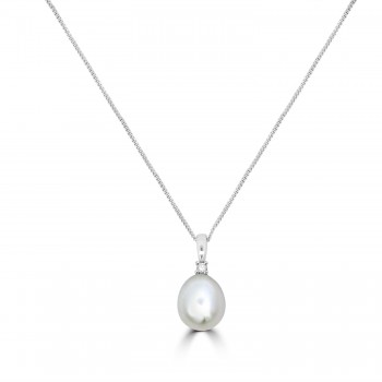 9ct White Gold Freshwater Pearl Diamond pendant chain