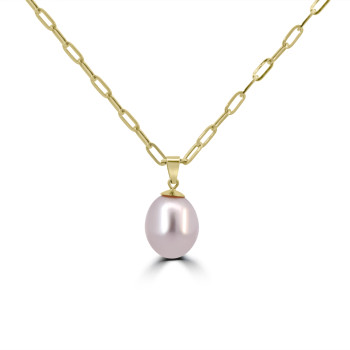 9ct Gold Freshwater Pearl Pendant Paperclip chain