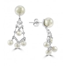 18ct White Gold Cultured Pearl & Diamond Chandelier Earrings