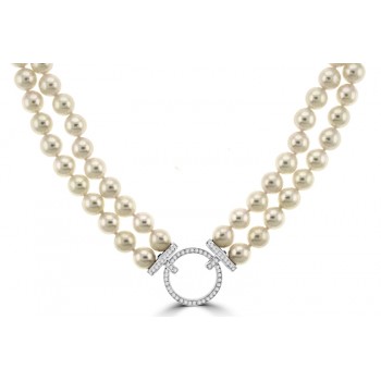 Akoya Cultured Pear Double Row Necklet with Diamond Clasp