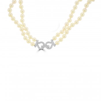 18ct White Gold Two-Row Akoya Pearl and Diamond Necklet