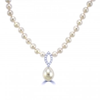 18ct White Gold and Diamond  Akoya and South Sea Pearl Necklet