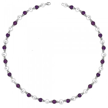Sterling silver Amethyst and Freshwater Pearl Necklet