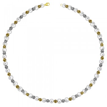 Two-tone Sterling silver Freshwater Pearl strand Necklet