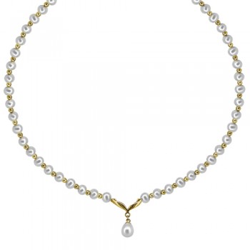 9ct Gold Wishbone Freshwater Pearl Necklet Dropper