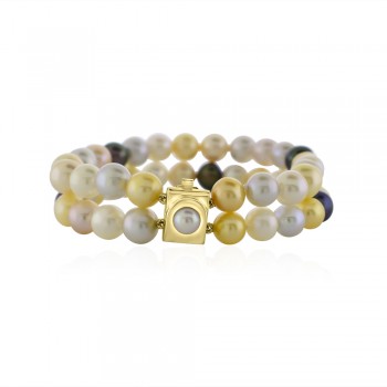 14ct Gold Double Row Multi-tone Freshwater Pearl Bracelet