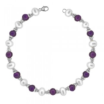 Sterling silver Amethyst and Freshwater Pearl bracelet