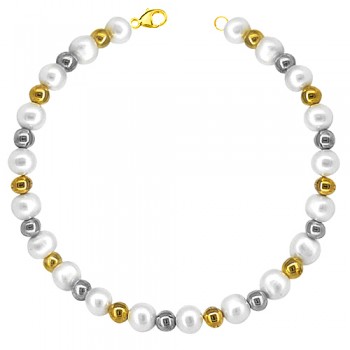 Two-tone Sterling silver Freshwater Pearl beaded bracelet