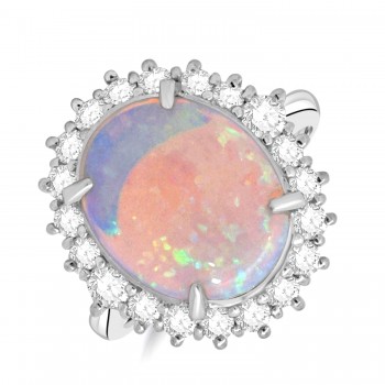 Platinum Opal and Diamond Oval Cluster ring