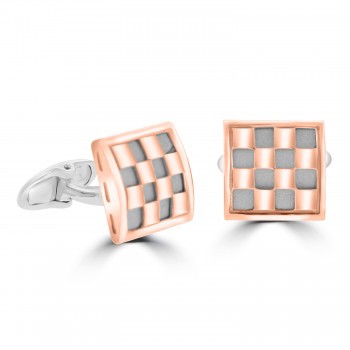 Sterling Silver Two-Tone Rose Chequered Cufflinks