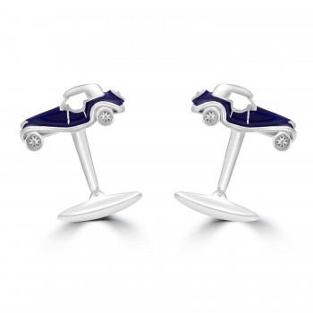Sterling Silver and Blue Enamel Classic Car Cufflinks