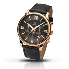 Accurist Gents Strap Watch: Rose with Black Chronograph Dial