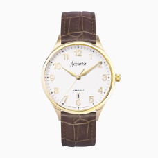 Accurist Gents Gold Plated Brown Strap Watch