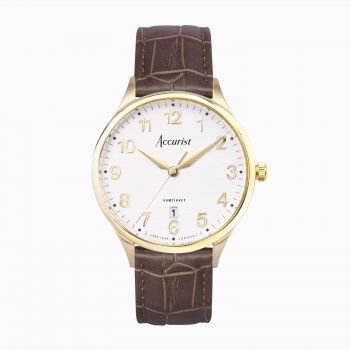 Accurist Gents Gold Plated Brown Strap Watch