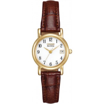 Citizen Eco-Drive Gold Tone Ladies Brown Strap Watch