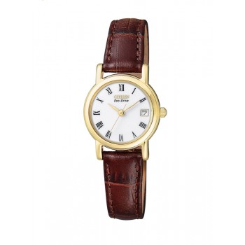 Citizen Eco-Drive Gold Tone Ladies Brown Strap Watch