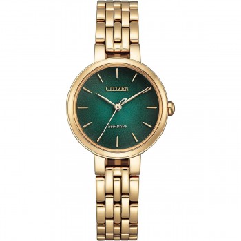 Citizen Eco-Drive Ladies Green Silhouette Gold Bracelet Watch