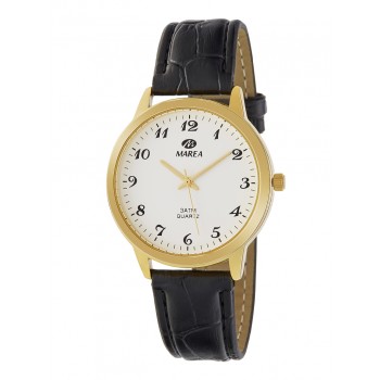 Marea Gold Plated Black Leather strap watch